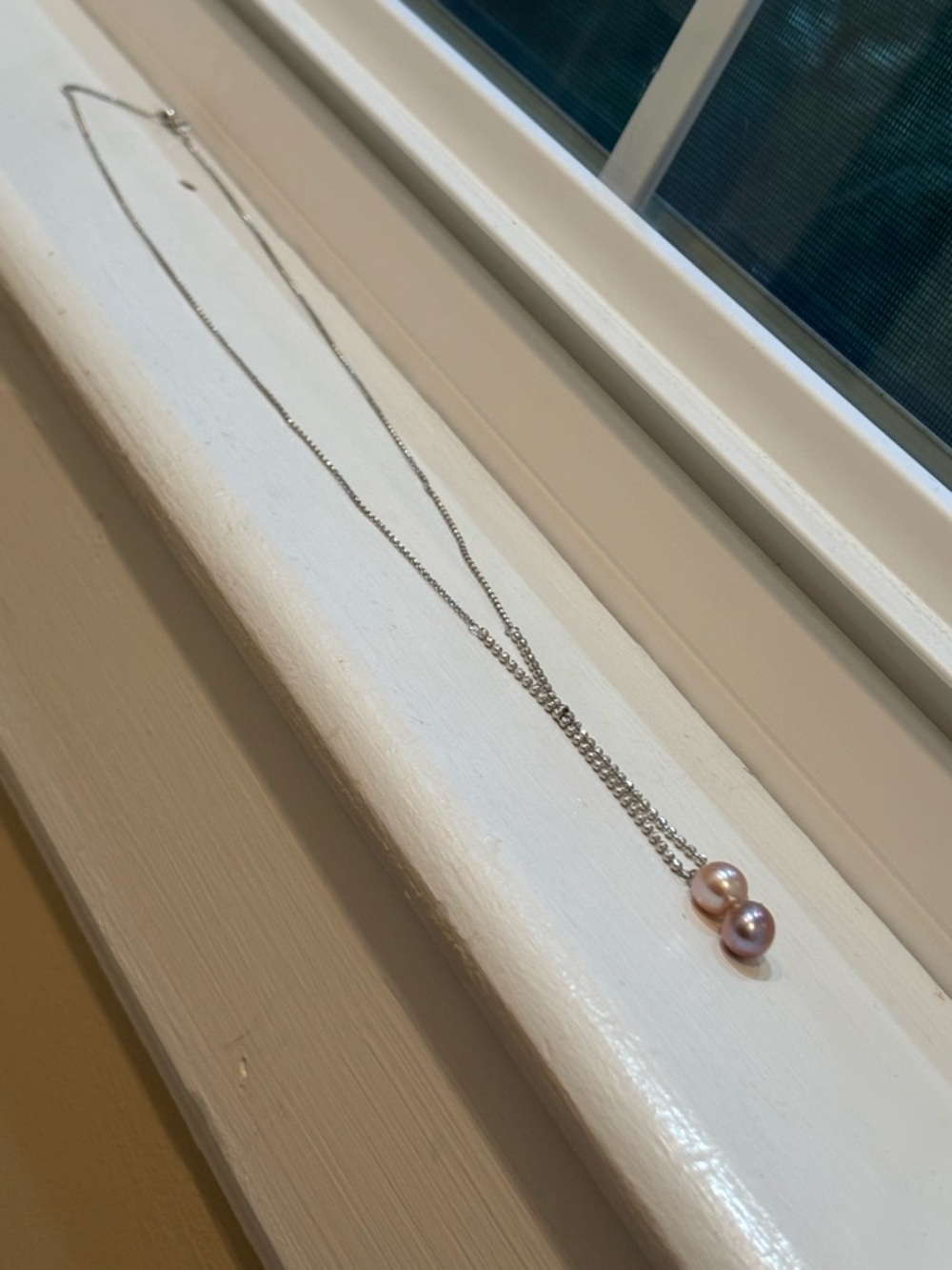 Long Double Pearl Sterling Silver Necklace